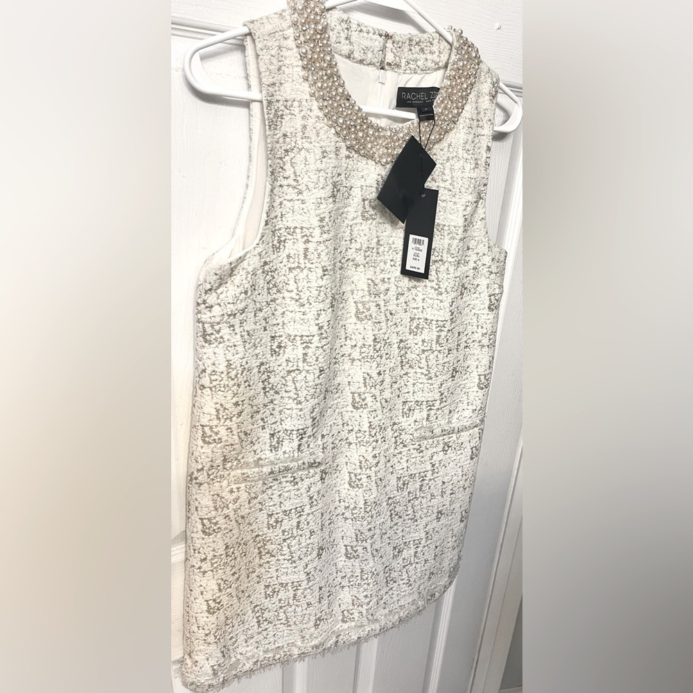 NWT Rachel Zoe 🤩elegant, gold creme, Pearl inspired, collar dress size 4 🤩